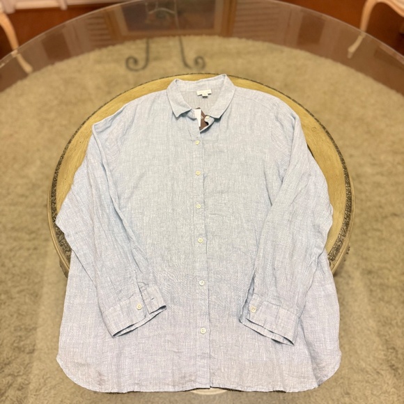 J Jill 100% Love Linen Button Up Blouse Light Blue Long Sleeve Size XL Tall NWT - Picture 6 of 10